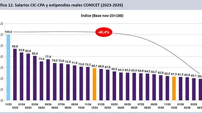 Científicos del CONICET ya perdieron más del 40% del salario real desde la llegada de Milei Científicos del CONICET ya perdieron más del 40% del salario real desde la llegada de Milei
