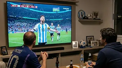 Amigos ven partido de fútbol de Messi Amigos ven partido de fútbol de Messi