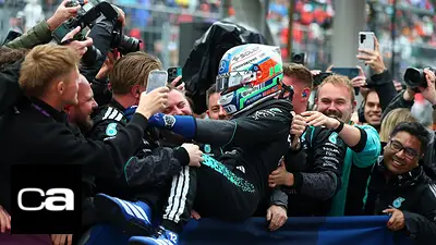 Los festejos de Mercedes tras la victoria de Antonelli. Los festejos de Mercedes tras la victoria de Antonelli.