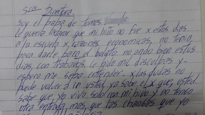 "No tenía para el boleto", la conmovedora carta de un padre que no puede mandar a su hijo al colegio