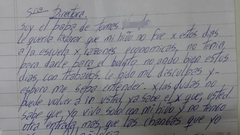 "No tenía para el boleto", la conmovedora carta de un padre que no puede mandar a su hijo al colegio