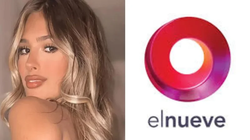 Julieta Poggio y el logo de El Nueve