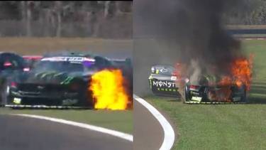 Video: un piloto se salvó de milagro cuando su coche se prendió fuego