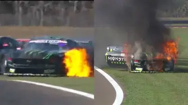Video: un piloto se salvó de milagro cuando su coche se prendió fuego
