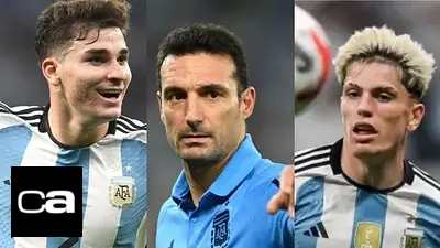 Lionel Scaloni, Julián Álvarez, Alejandro Garnacho, Selección Argentina, amistoso, Indonesia, deportes Lionel Scaloni, Julián Álvarez, Alejandro Garnacho, Selección Argentina, amistoso, Indonesia, deportes