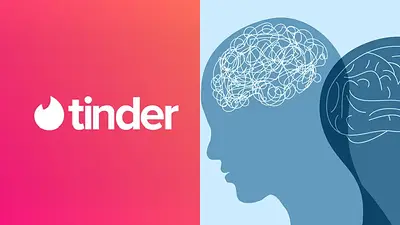 Logo de Tinder y el dibujo de un cerebro Logo de Tinder y el dibujo de un cerebro