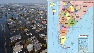 Una inundación y el mapa de Argentina Una inundación y el mapa de Argentina