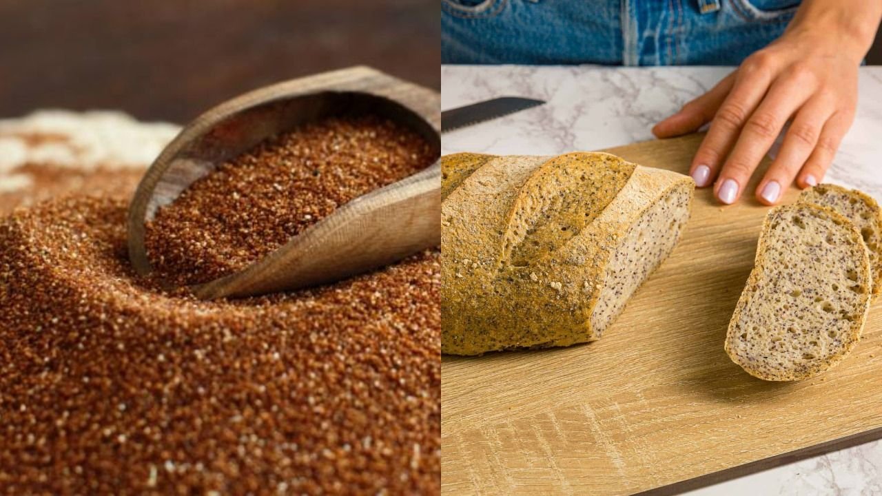 Semillas de teff y un pan hecho con teff