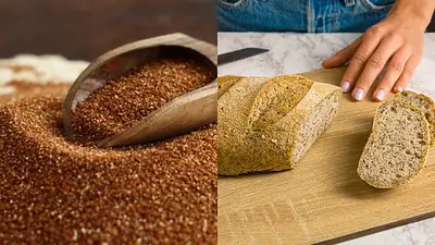 Semillas de teff y un pan hecho con teff Semillas de teff y un pan hecho con teff