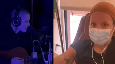 Halsey tocando la guitarra y recibiendo tratamiento Halsey tocando la guitarra y recibiendo tratamiento