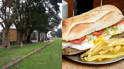 Estación de Las Chacras y un sándwich de milanesa Estación de Las Chacras y un sándwich de milanesa