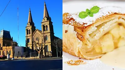 Paisaje de Santa María y una porción de strudel Paisaje de Santa María y una porción de strudel