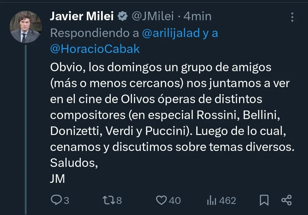 Qué pasó con Javier Milei y cómo confirmó que invita a cenar periódicamente a periodistas oficialistas.