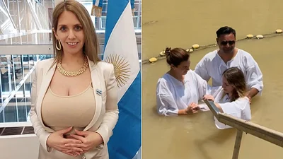 Luego de votar en contra del aumento para jubilados, una diputada cordobesa se bautizó en el río Jordán Luego de votar en contra del aumento para jubilados, una diputada cordobesa se bautizó en el río Jordán