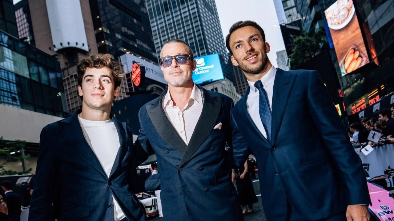 Franco Colapinto, Brad Pitt y Pierre Gasly.
