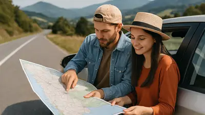 pareja consultando mapa en ruta turística argentina pareja consultando mapa en ruta turística argentina