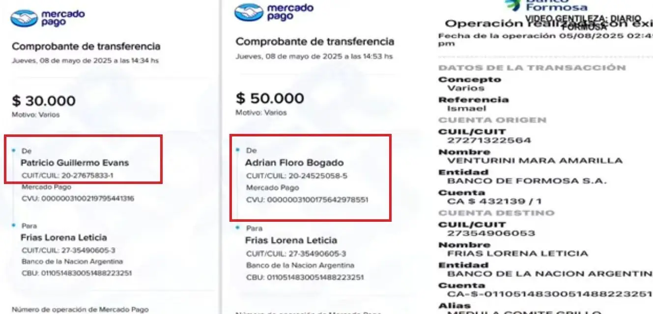 Captura de pantalla de transferencias por parte de diputados formose&ntilde;os.