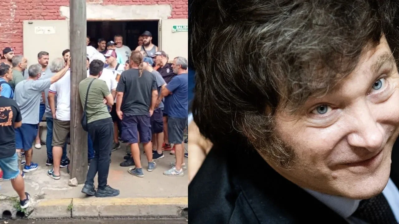 Trabajadores reclamando Javier Milei