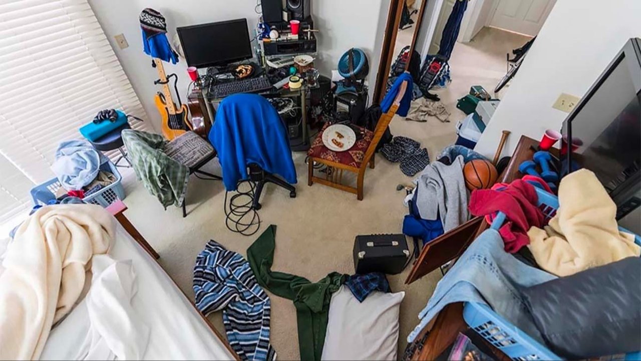 habitación, desorden, limpieza