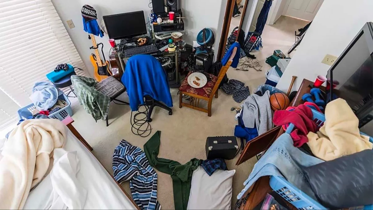habitación, desorden, limpieza
