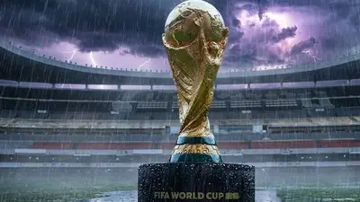 El trofeo de la Copa del Mundo con lluvias y tormentas en el Mundial 2026 El trofeo de la Copa del Mundo con lluvias y tormentas en el Mundial 2026