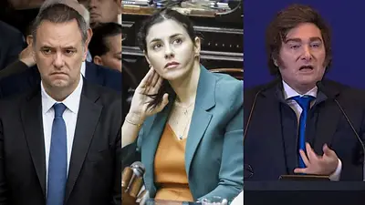Marcela Pagano, Javier Milei y Manuel Adorni. Marcela Pagano, Javier Milei y Manuel Adorni.