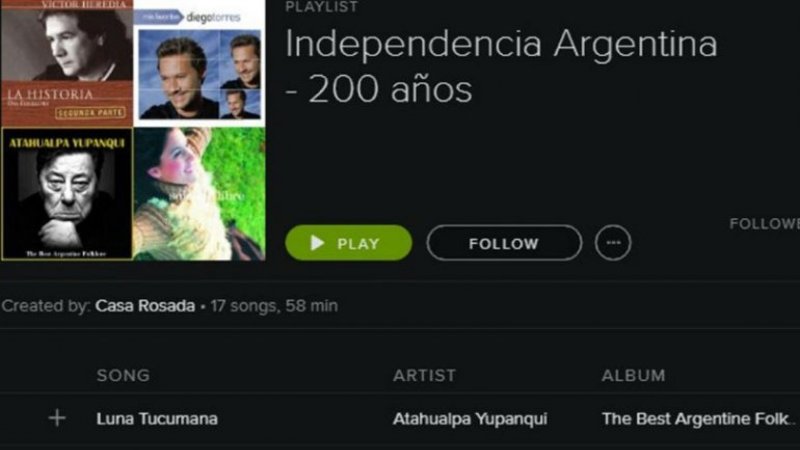 Por el Bicentenario, el Gobierno lanzó una lista en Spotify, pero sin el himno