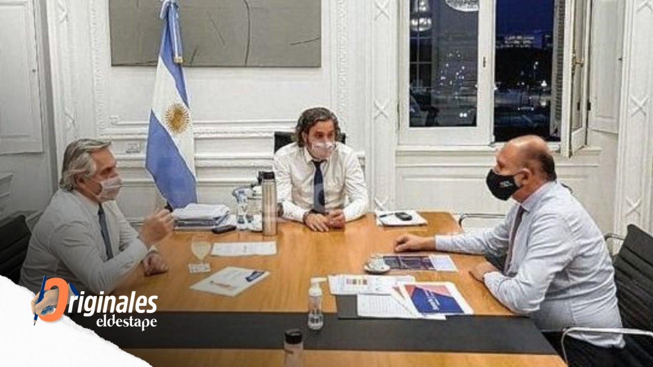Omar Perotti, Alberto Fernández y Santiago Cafiero.
