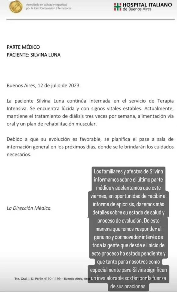 Silvina Luna parte médico