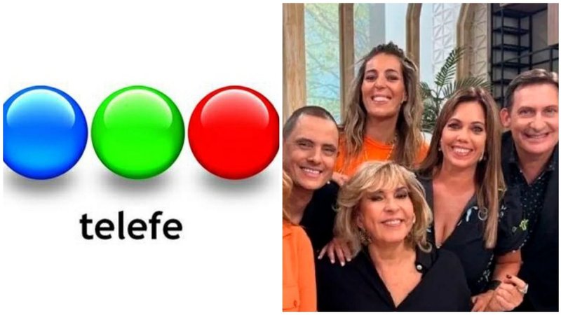Logo de Telefe y Georgina Barbarossa con sus compañeros.