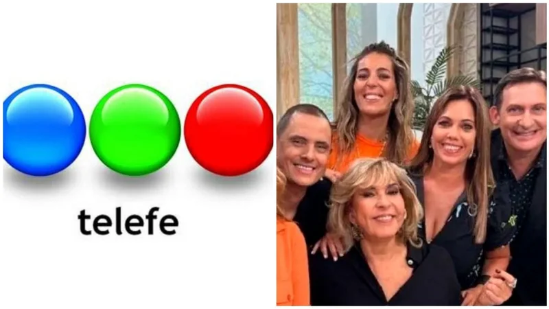 Logo de Telefe y Georgina Barbarossa con sus compañeros.