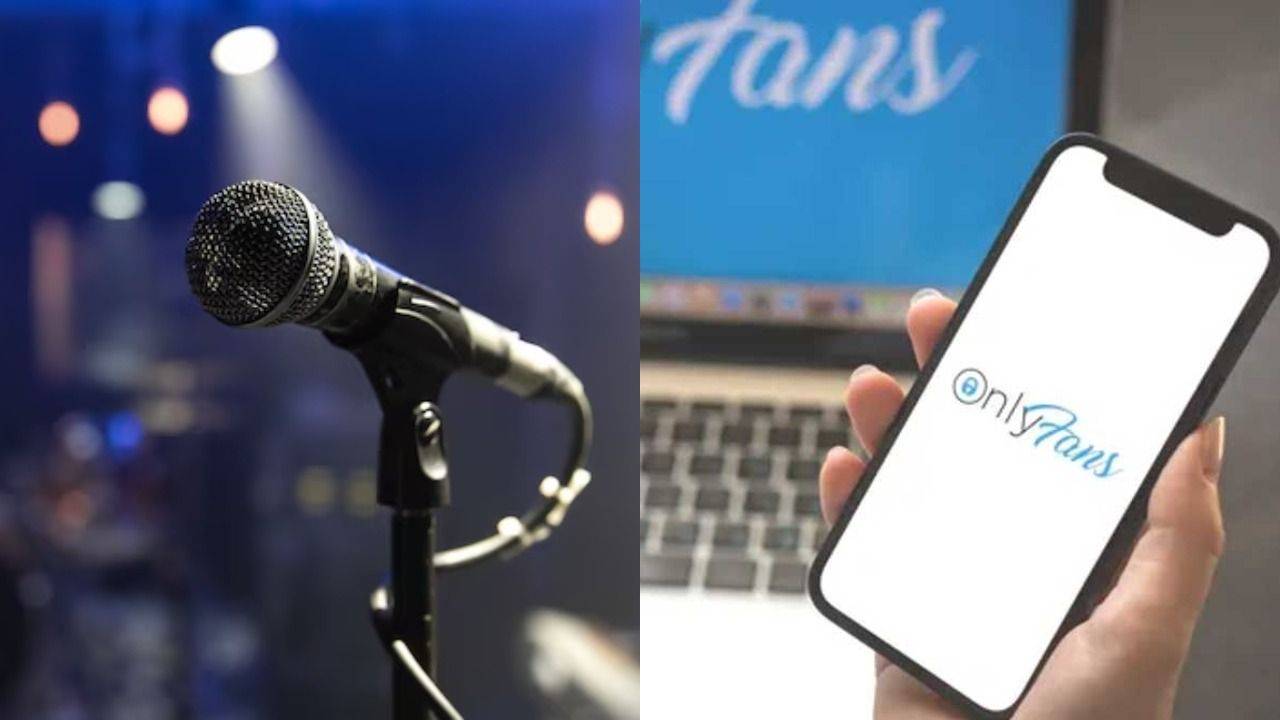 Un micrófono y el logo de OnlyFans