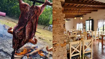 Parrila y las mesas de un restaurante Parrila y las mesas de un restaurante
