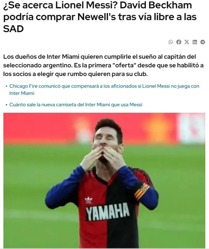 Javier Milei, SAD, Lionel Messi, Newells, Inter Miami, deportes