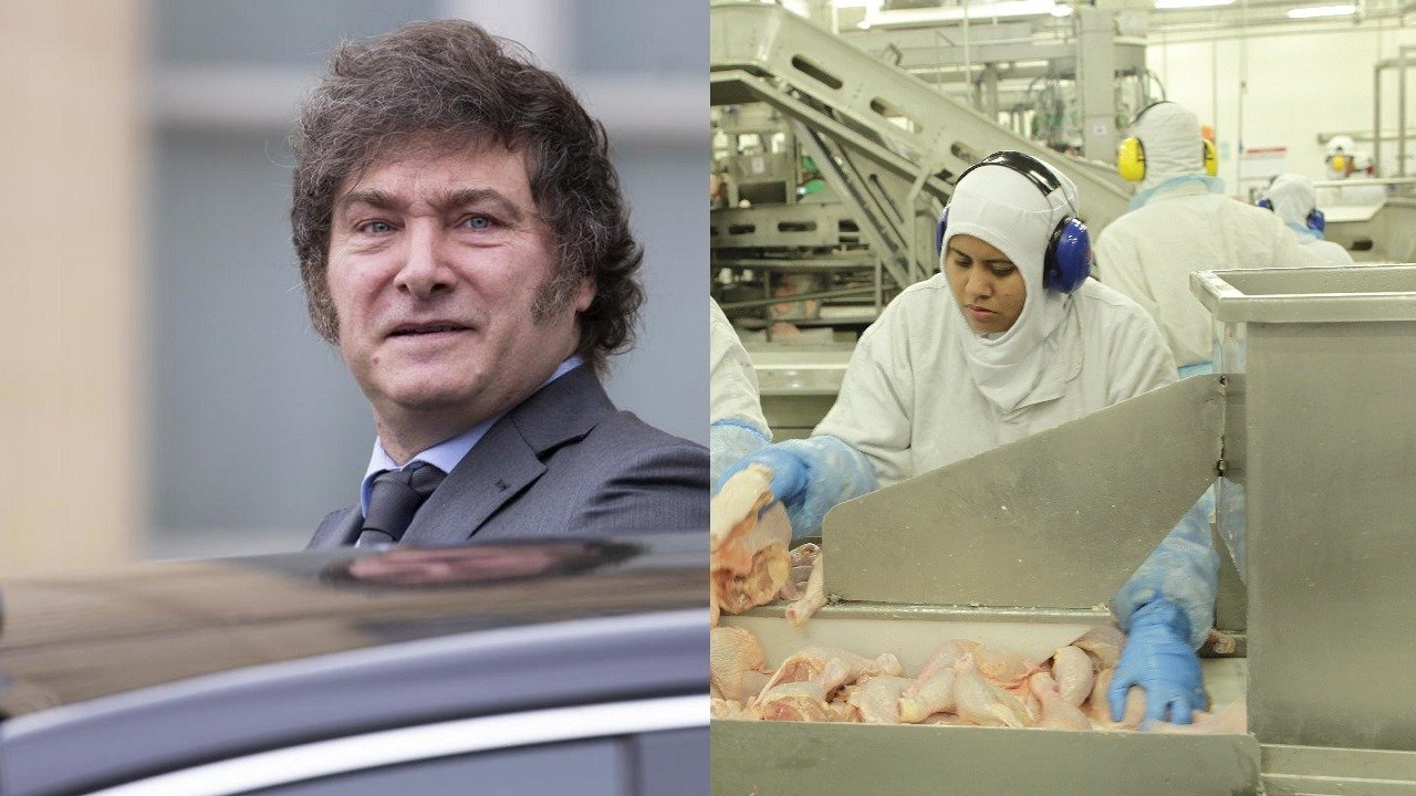 Javier Milei y fábrica alimenticia