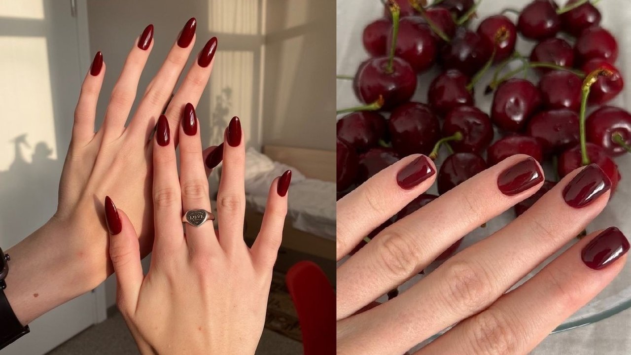 Uñas color cherry red.