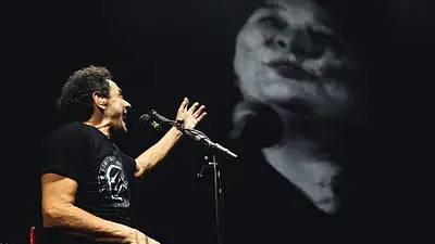 Ricardo Mollo con Mercedes Sosa de fondo Ricardo Mollo con Mercedes Sosa de fondo