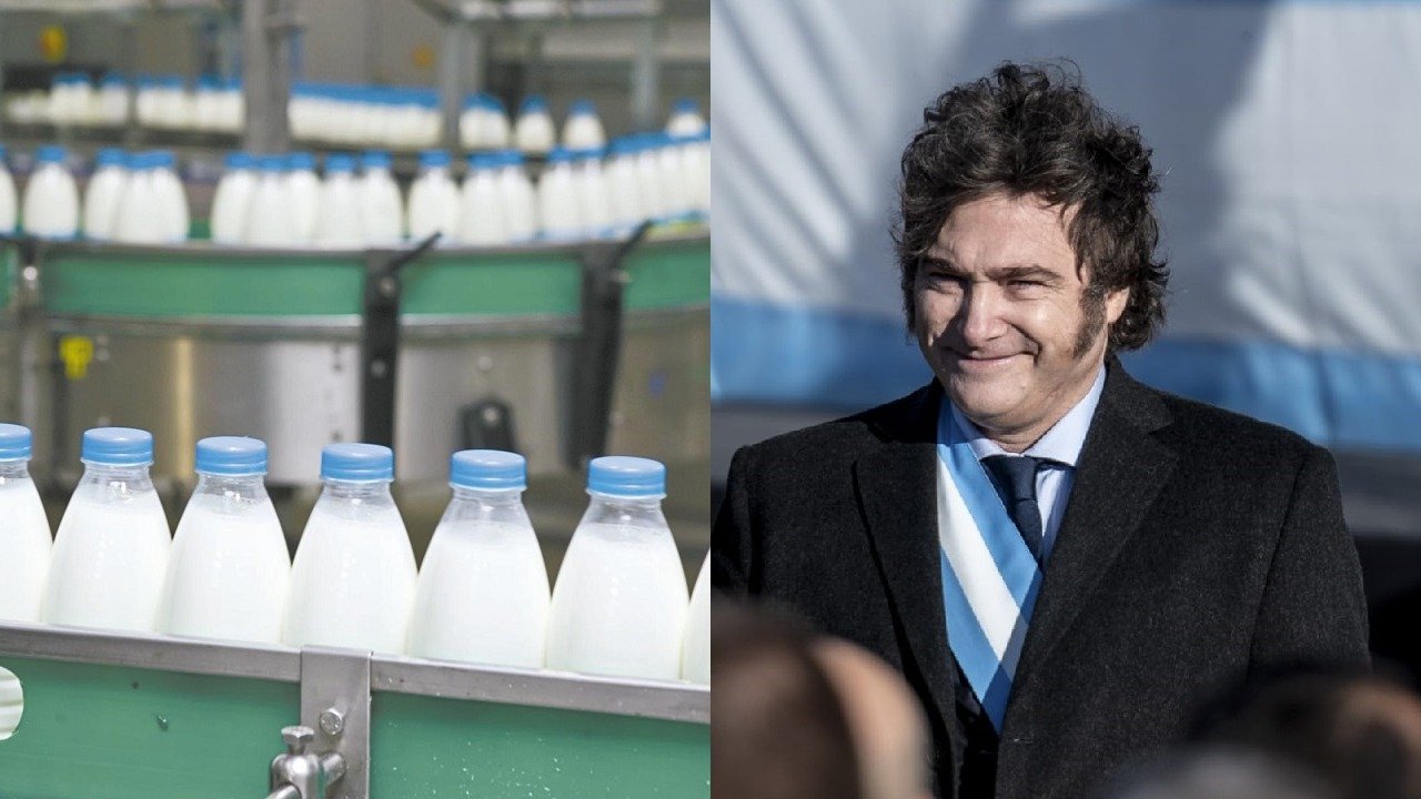 Botellas de leche y Javier Milei