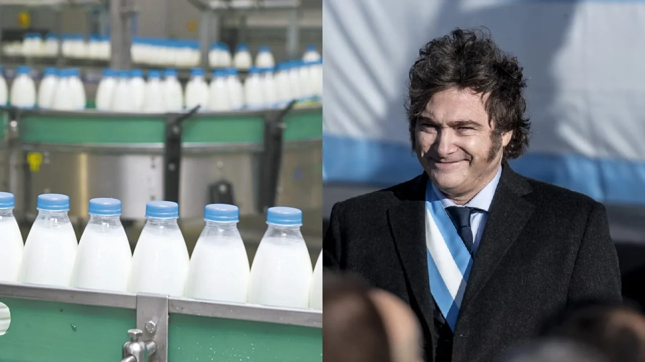 Botellas de leche y Javier Milei