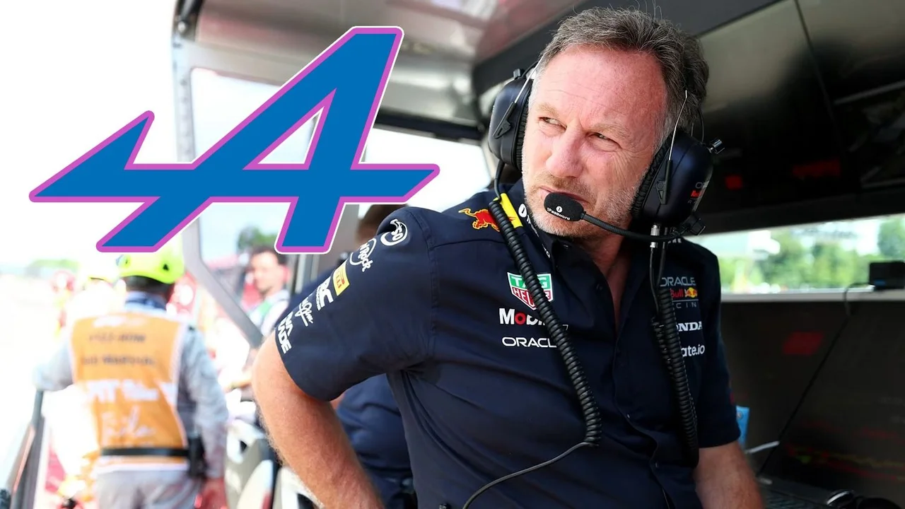 Christian Horner y el logo de Alpine