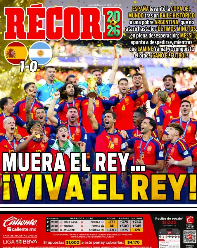 Las duras críticas y artículos de la prensa extranjera contra Argentina tras perder el Mundial 2026. Crédito: tapa diario Récord, de México