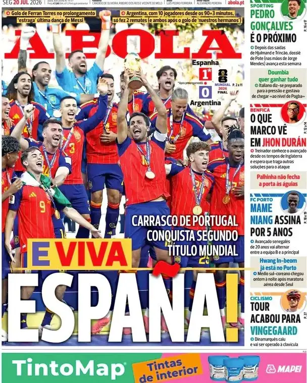 Las duras críticas y artículos de la prensa extranjera contra Argentina tras perder el Mundial 2026. Crédito: tapa de A Bola, de Brasil