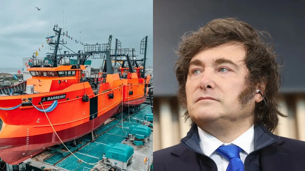 Barco pesquero y Javier Milei