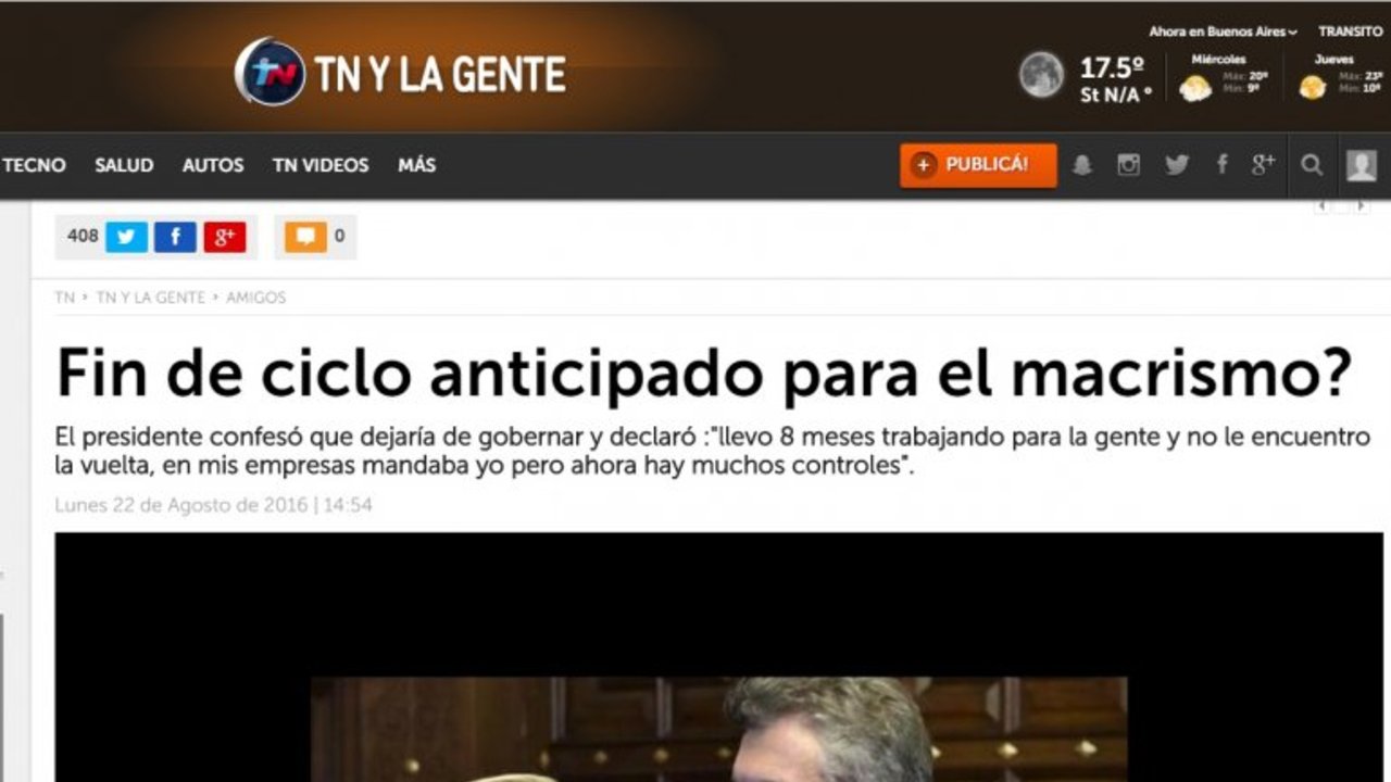 La nota sobre la renuncia de Macri que TN tuvo que borrar