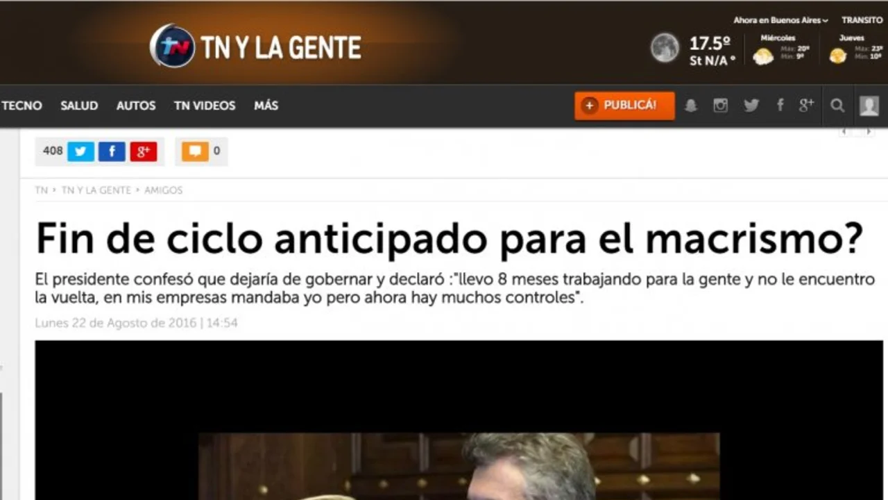 La nota sobre la renuncia de Macri que TN tuvo que borrar