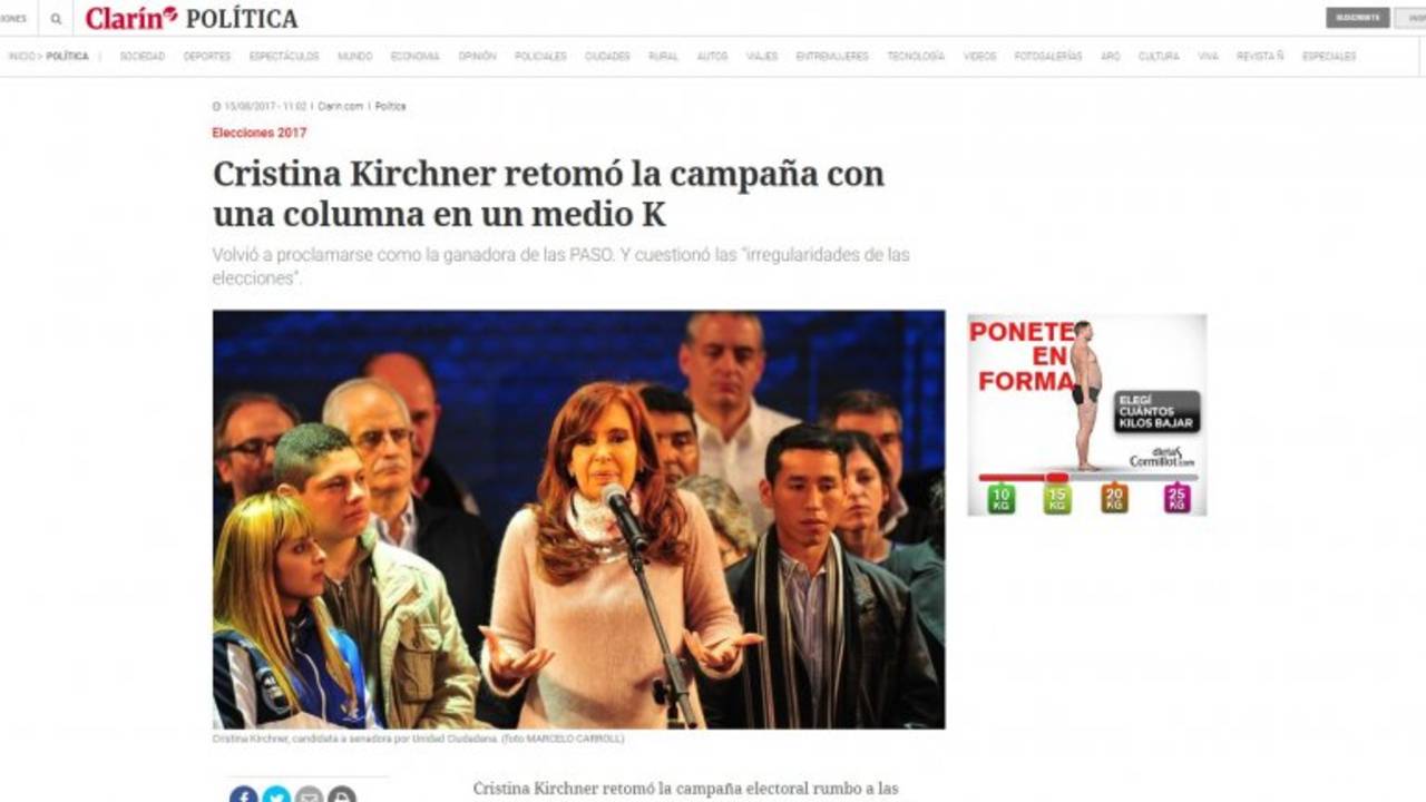 El burdo error de Clarín tras la denuncia de Cristina Kirchner por el recuento de votos