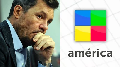 Marcelo Tinelli y el logo de América TV Marcelo Tinelli y el logo de América TV