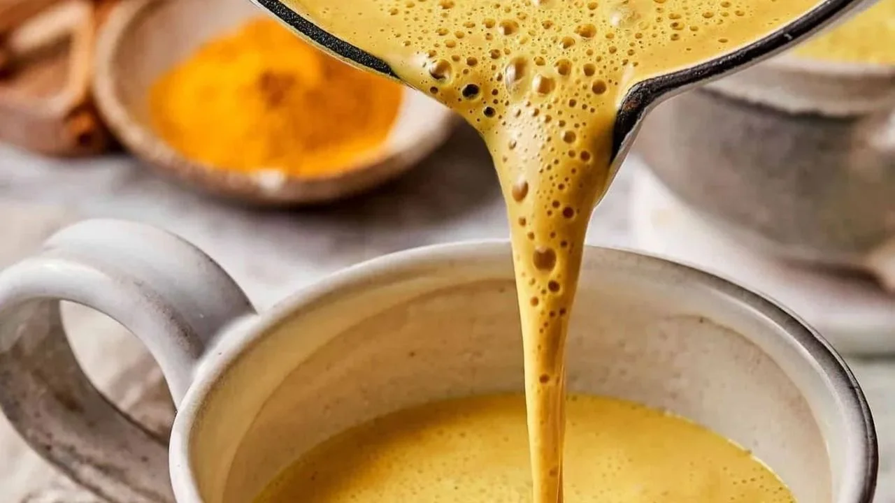 Taza de leche dorada