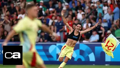 España gana la medalla de oro en fútbol masculino a Francia en tiempo extra por 5-3 España gana la medalla de oro en fútbol masculino a Francia en tiempo extra por 5-3