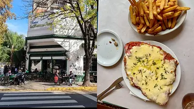 Un plato de milanesas napolitanas con papas fritas en F5 Cantina Un plato de milanesas napolitanas con papas fritas en F5 Cantina